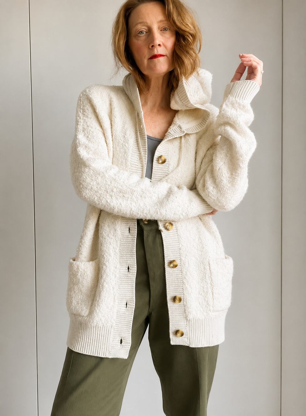GAP Fuzzy Oversized Hoodie Cardigan Cream Size Small Cozy Beach Wool Blend